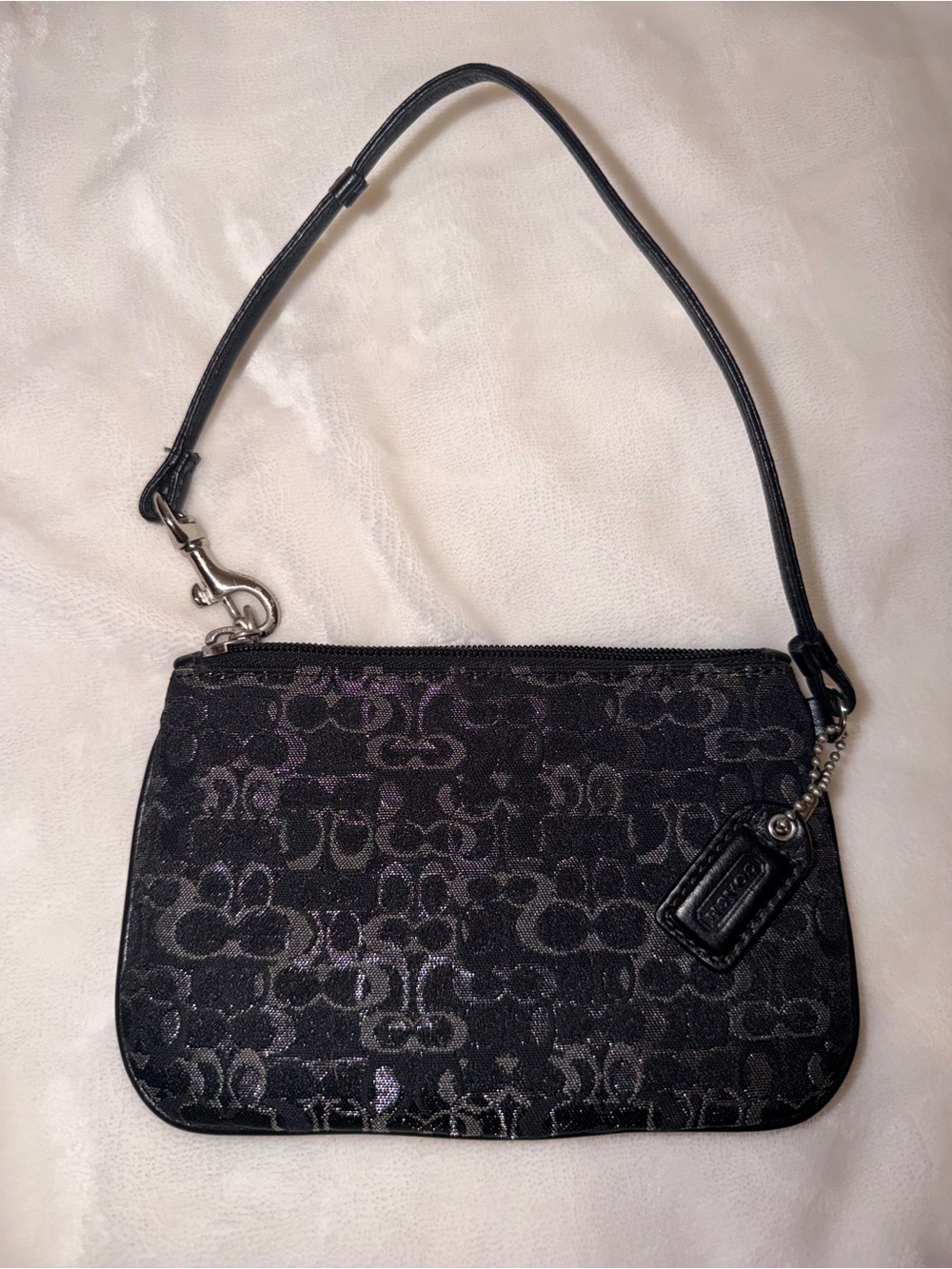 Coach Black Signature Jacquard Wristlet with Subtle Shimmer